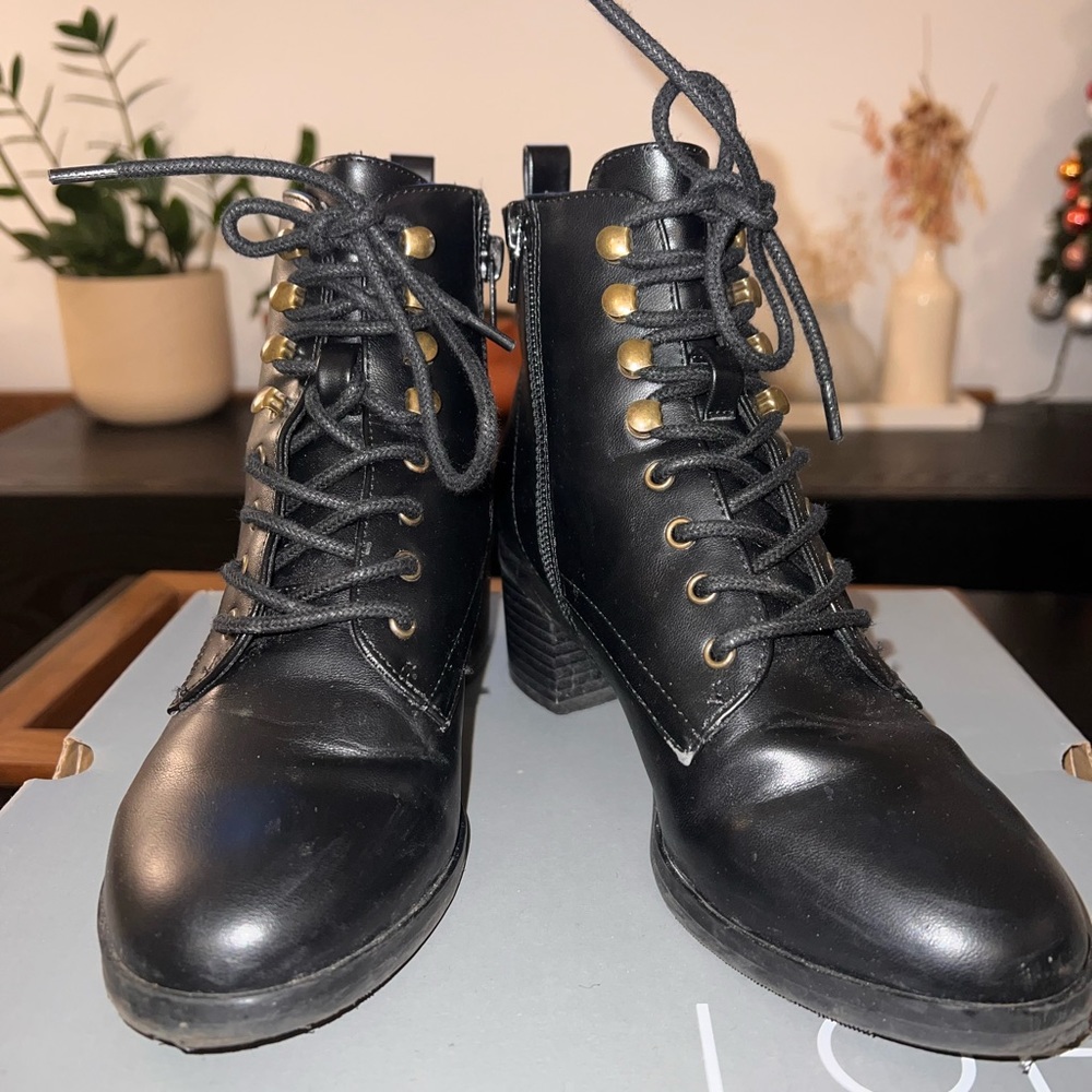 Black Block Heeled Combat Bootties - image 3